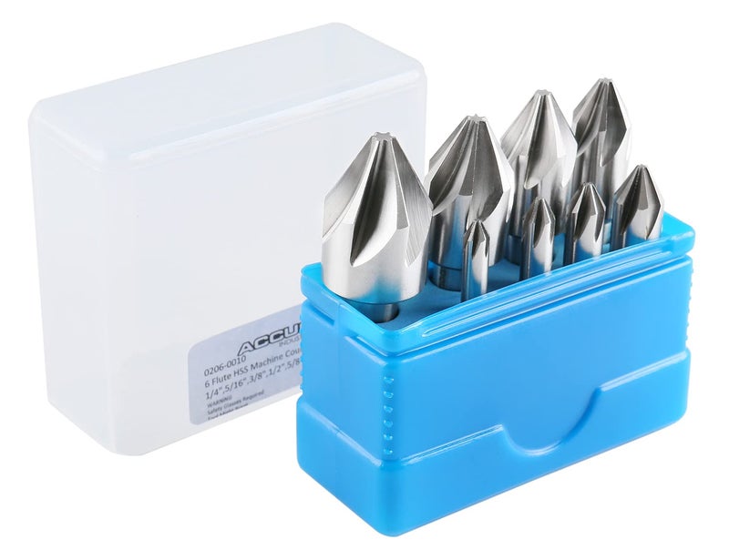 Accusize Industrial Tools 60 Degree 6 Flute H.S.S. Machine Countersink, 8 Pcs, Precision Ground, 0206-0010 - Image 1